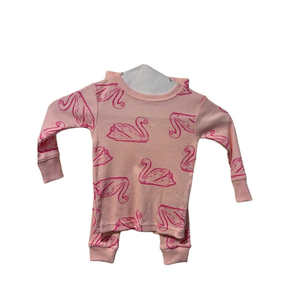 Carter's Child of Mine‎ Pink Swan Ribbed Cotton Pajama Set 12M 2 Piece Snug Fit